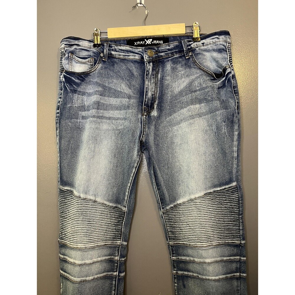 XRAY Jeans Mens 42x30 Blue Slim Fit Stretch Denim Moto Biker Medium Wash